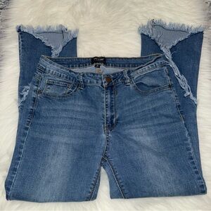 Designer Iris Frayed Hem Women's Blue Jeans